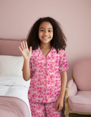 Barbie Girls Pajama Set - 2 Piece Girls Pjs Button Down Short Sleeve & Pants For Kids - Official Product4