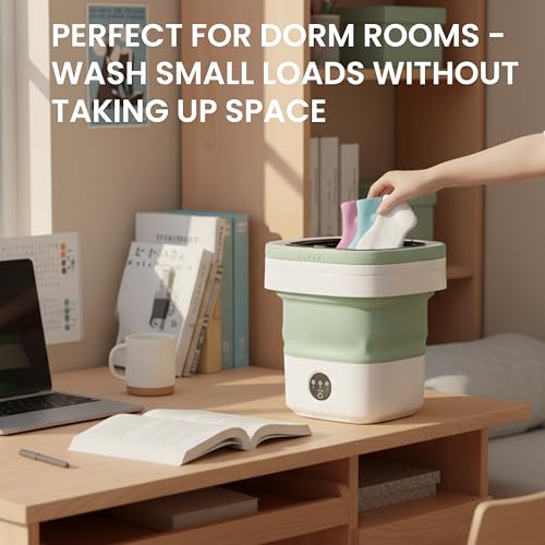 Image of Portable Washing Machine 16L Mini Foldable Washer with Spin Basket, 3 Modes for Travel & Small Spaces (Green)