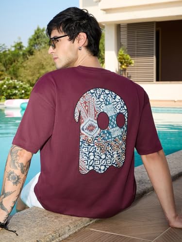 Image of The Souled Store Mr. Soul Men and Boys Short Sleeve Round Neck Purple Graphic Printed Cotton Oversized T-Shirts
