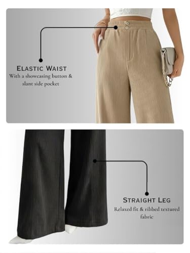 Image of SMOWKLY Authentics Women's Trendy Casual Corduroy Stretchable Baggy Loose Korean Trouser with Pockets || High Rise Elastic Waist Going Out Lounge Pants || Wide Leg Summer Pants for Woman