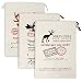 HANTAJANSS Christmas Drawstring Bag Sika Deer Pattern Design Santa Claus Gift Present Canvas Sack Set of 3 27"X19"