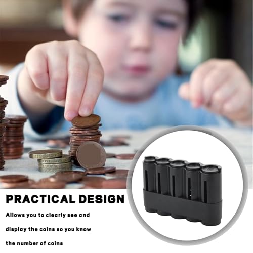 Münzsortierer, Kleingeld Sortierer, Münzen Box mit 5 Fächern, Münzbox,Kleingeld Aufbewahrung, Coin Holder, Münzspender, Kunststoff Münzhalter (Schwarz)