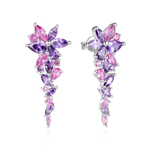 Image of FANCIME Wisteria Colorful Earrings Sterling Silver with White Gold Plated Red Simulated Diamond Birthday Mothers Day Wedding Fine Jewellery Gifts for Women Mom Bride Her