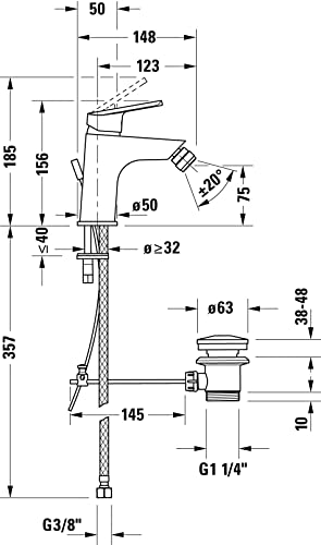 Duravit No.1 Bidet Mixer (spout Height 75 mm), Bidet Mixer with Draw bar Drain Set, Chrome, 14.8 - Image 3