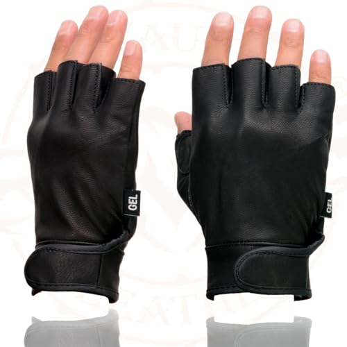 Image of Milwaukee Leather SH198 Men's Black Flame Embroidered Fingerless Gloves with Gel Palm | Padded Comfort; Vibration Relief; Flame Embroidery