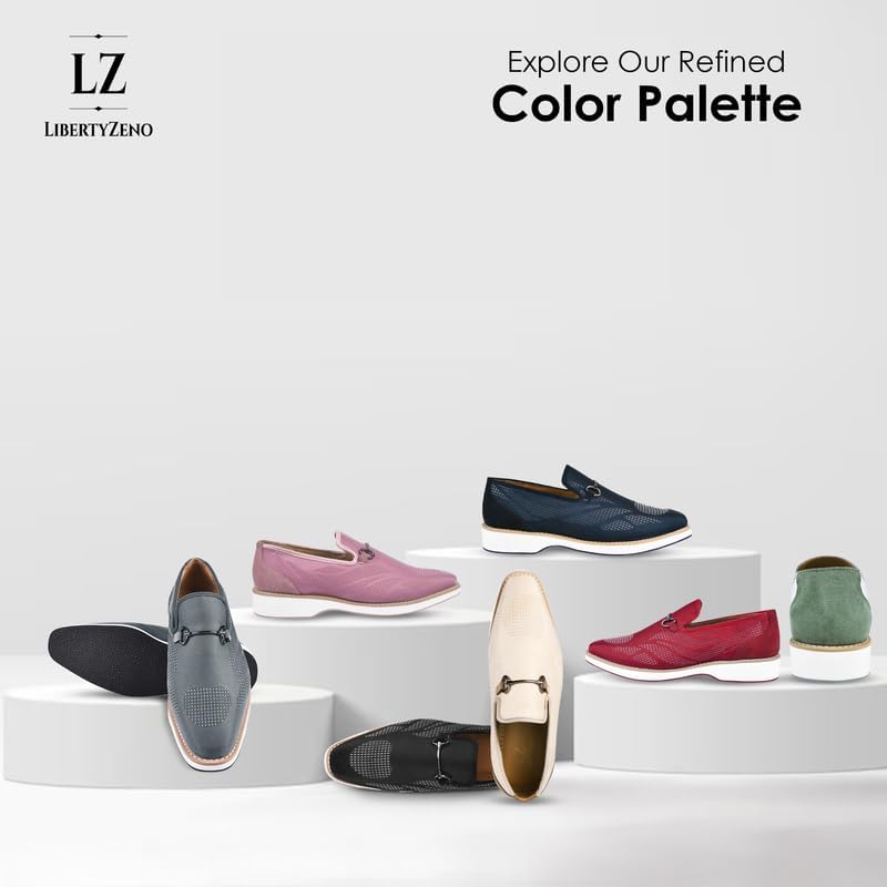 Image of LIBERTYZENO Mens Tuxedo Canvas Textile and Suede Leather Noble Loafers and Slip On Wedding Party Shoes for Easter Gift