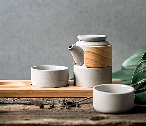 Wonder Nest Tea Set With Tray - Ceramic Teapot And Tea Cups Set With Bamboo Handle Wooden Tray And Tea Towel For Gift Home Office Travel Or Camping - Cuckoo Pattern #TOP1