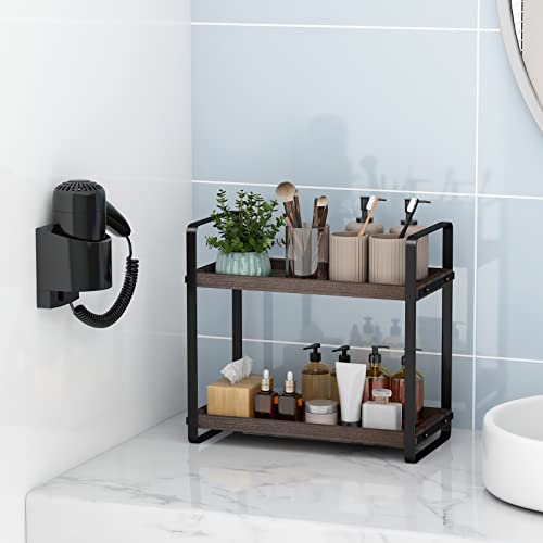 Image of HNRLOY Bathroom Counter Organizer,Bathroom Countertop Organizer,Counter Shelf,Countertop Storage,Organization and Storage,Makeup Shelf,Sink Caddy(Brown 2 Tier)