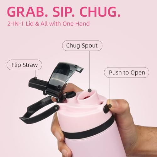 Image of BJPKPK 25oz Insulated Water Bottle with Straw Lid & Handle, Stainless Steel | Leak-Proof 2-in-1 Straw & Spout Lid, BPA-Free Vacuum Insulated Bottle Fits Cup Holders for Gym, Office, Travel & Outdoor