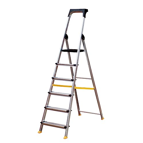 Image of Trade Master Pro® Platform Step Ladders | Heavy Duty Aluminium | Folding Ladder | Non-slip | 150kg Weight Rating | EN131 Certified | 1.23m Platform Height | 6 Step