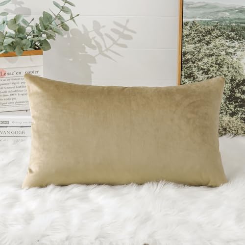 Artscope Luxury Velvet Cushion Covers Super Soft Decorative Rectangle Throw Pillow Covers Case Cushion Covers for Sofa Couch Bedroom Car Decor 40x60cm Tan - Image 3