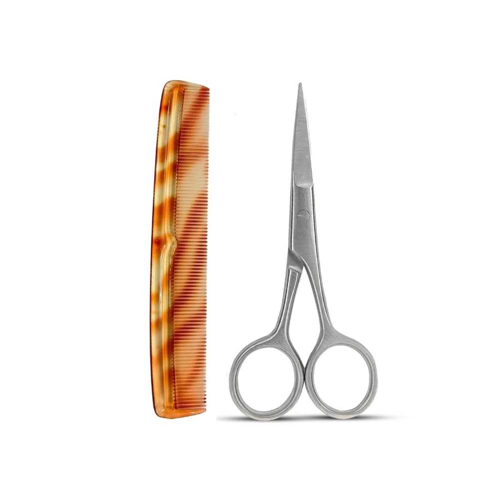 4.5 Inches Stainless Steel Hair Cutting Scissors - Professional Men's Barber Tool for Small Mustache, Beard, Nose and Eyebrow Grooming - Rust Free (Scissor With Comb)-image-48
