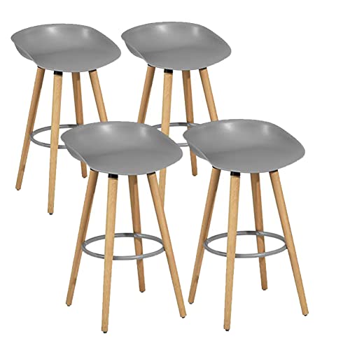 FurnitureR Modern Bar Stool Set of 4, Industrial Counter Height Bar Stool Chair with Wooden Leg for Kitchen Island, Coffee Shop, Bar, Dining Room, 26.8â€™â€™ Seat Height (Gray-4PCS)
