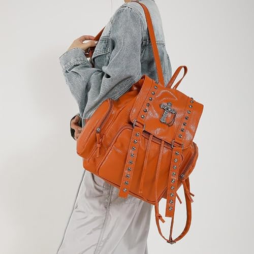 Sac à dos blanc en cuir PU à rivets | Grand cartable esthétique de style décontracté et mixte