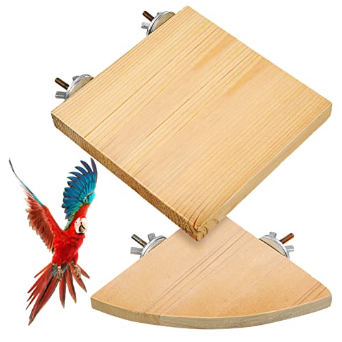 Image of Ipetboom 2Pcs Bird Perches, Bird Playground Parrot Perch Hamster Platform Wooden Stand Flat Timber Cockatiel Platform for Parakeet Cage Accessories, Fan and Square