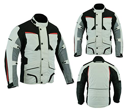 Chaqueta impermeable para motocicleta/moto blindada invierno verano blanco y gris, tela Codura CE blindada (XL (42-44 pulgadas)