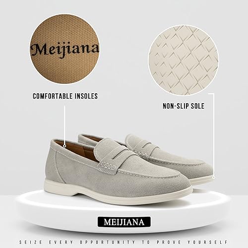 Meijiana Men's Genuine Leather Loafers Slip-On Moccasins Suede Dress Shoes, Lightweight and Breathable with Rubber Sole Stylish Mens Loafers3