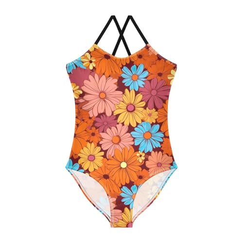 Flowers Floral Vintage Girls One Piece Swimsuit Beach Swimwear 20851713