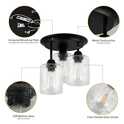 Lcaoful Semi Flush Mount Ceiling Light Fixtures With Seeded Glass Shades For Kitchen Entryway And Hallway, 3 Lights Vintage Oil Rubbed Bronze Ceiling Lighting Ul Listed. #TOP3