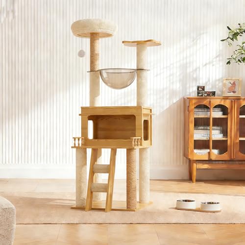 Árbol para Gatos de Madera de 57.9 pulgadas con Columpio y Escalera miniatura 2