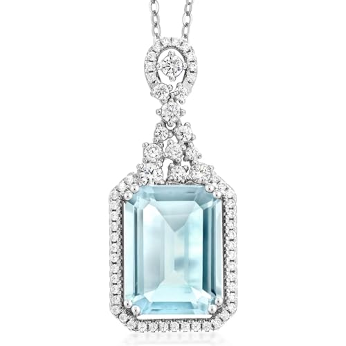 Gem Stone King 9.95 Cttw Sky Blue Topaz Pendant Necklace For Women | 925 Sterling Silver | Emerald Cut 14X10MM | With 18 Inch Silver Chain