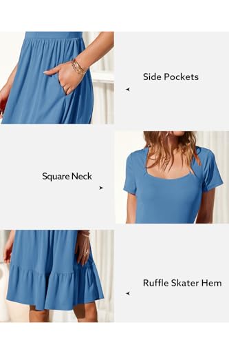 Image of Newshows Women's 2026 Summer Casual Square Neck Ruffle A Line Beach Vacation Sundress Work Business Dress with Pockets
