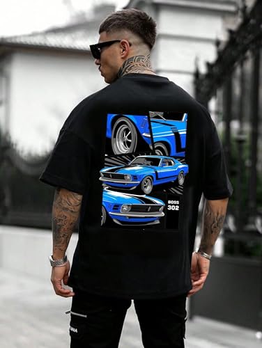 Image of SQF Men's Cottonblend Oversized, Black, Half Sleeve Round Neck Back Font Printed T-Shirt, Graphic T-Shirt