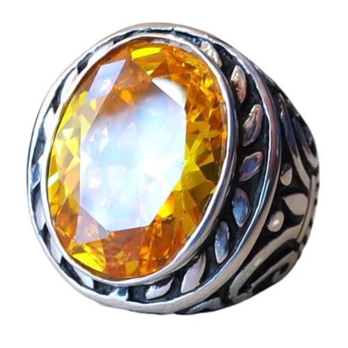 Anillo de sello de declaración ovalado facetado con piedras preciosas de circonita cúbica amarilla vívida, regalos únicos de lujo para hombres, regalos del día del padre