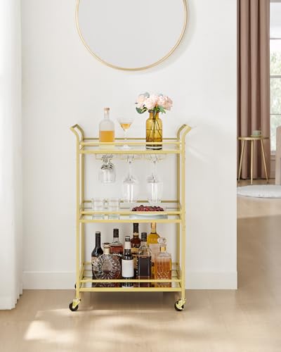 Image of VASAGLE Bar Cart Gold, Large Home Bar Serving Cart with 3-Tier