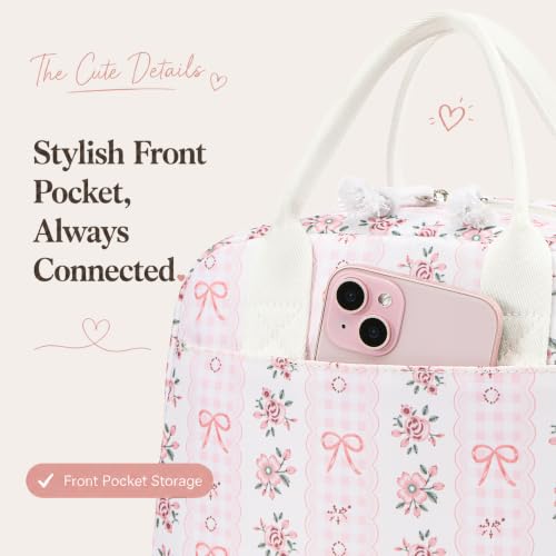 Image of LOVELYWIND Lunch Box for Women, Insulated Lunch Bag, Pink Floral Tote
