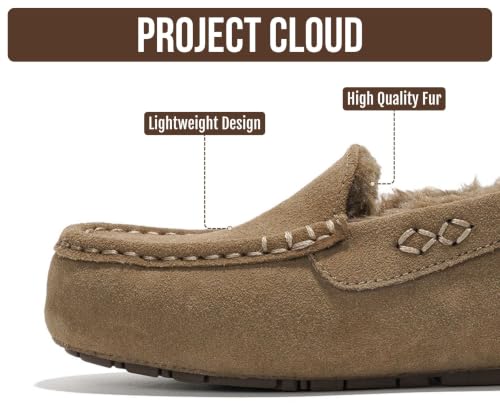 Image of Project Cloud 100% Genuine Leather Slippers for Women - Fur Lined Outdoor Slippers for Women Footwear with Memory Foam - Stylish Womens Moccasin (Cathi)
