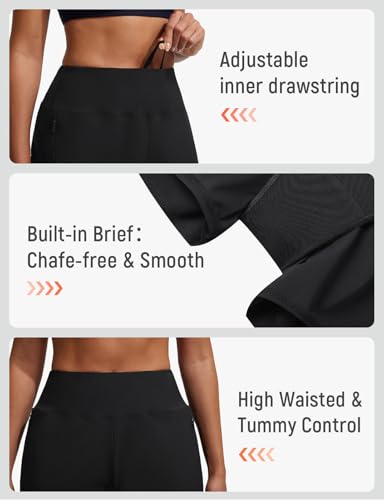 baleaf Swim Shorts Women 4" High Waisted Quick Dry with Zipper Pockets Tummy Control Swimming Bottoms for Surfing Summer Beach Black M - Image 5