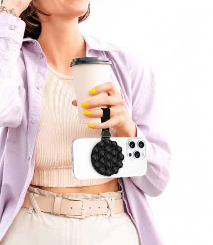 Image of mizi Magnetic Suction Phone Grip for Mag Safe, 360 Rotating Phone Grip Stand with Silicone Suction Cups, Magnetic Phone Holder - Built-in Mirror, Universal Hands-Free Grip for iPhone 18 /To /12, Black