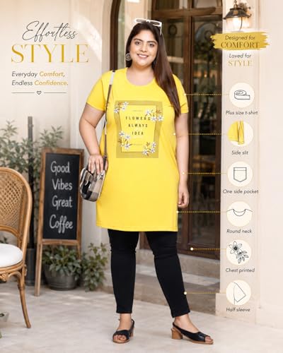 Image of In Love Women's Printed Cotton Plus Size Longline T-Shirt with Pockets | Cotton fabric - soft longline T-shirt with easy plus-size fit
