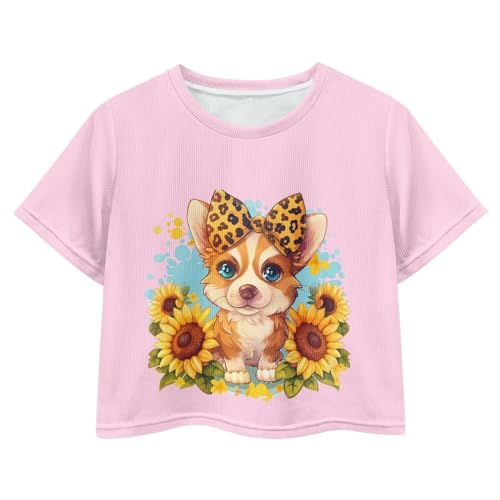 Image of Girls Summer Crop Top Outfits Short Sleeve T Shirts Kids Cute Clothes Tees Blouse