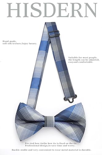 Image of HISDERN Mens Plaid Bow Tie Set Pocket Square and Cufflinks Bowtie | Pretied Bowties Design for Easy Wear,Check Pattern,Matching Handkerchief Cuff Link,3PCS Set Wedding Formal Party Groom Prom