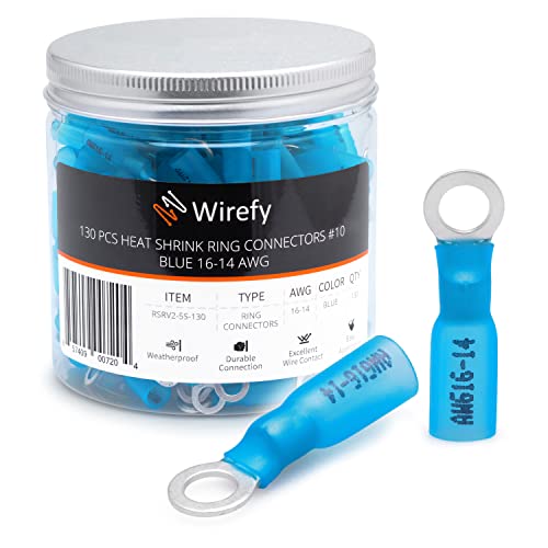 Wirefy Heat Shrink Ring Terminals #10 - Marine Grade Terminal Con...