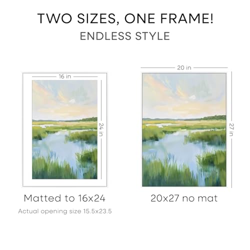 Image of Homeforia 20x27 Picture Frame White, High End Metal 20x27 Poster Frames with Mat 16x24 Photo, 20 x 27 White Frame Matted to 16 by 24 Print, 27by20 Thin Hanging Frames, Tempered Glass, Wall Kit, Set of 2