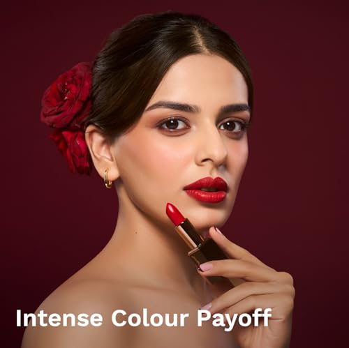 Image of Pilgrim Matte Me Up Bullet Lipstick 4.2g | Creamy, Lightweight, Bold, Non Drying | SPF 30 | Enriched With Hyaluronic Acid & Spanish Squalane | Lipstick for dusky skin tone | Ruby Revolt-25