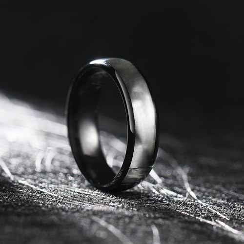 Bague carbure de tungstène 6mm homme femme, anneau noir poli et nacre pour alliance - 2