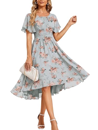 Image of Ever-Pretty Women's Chiffon Crew Neck Empire Waist Wedding Guest Dress Summer Short Sleeve Semi Formal Dresses 02053