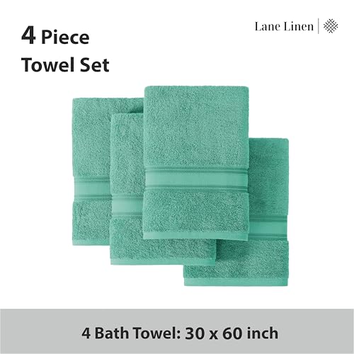 Image of LANE LINEN 100% Cotton Bath Towels 4 Pack (30 inchx60 inch) - Zero Twist, Mercerized Cotton Large Towel Set for Bathroom - Quick Dry, Soft & Absorbent Bath Towel Sets - Oeko Tex Certified, Pre Shrunk- Teal