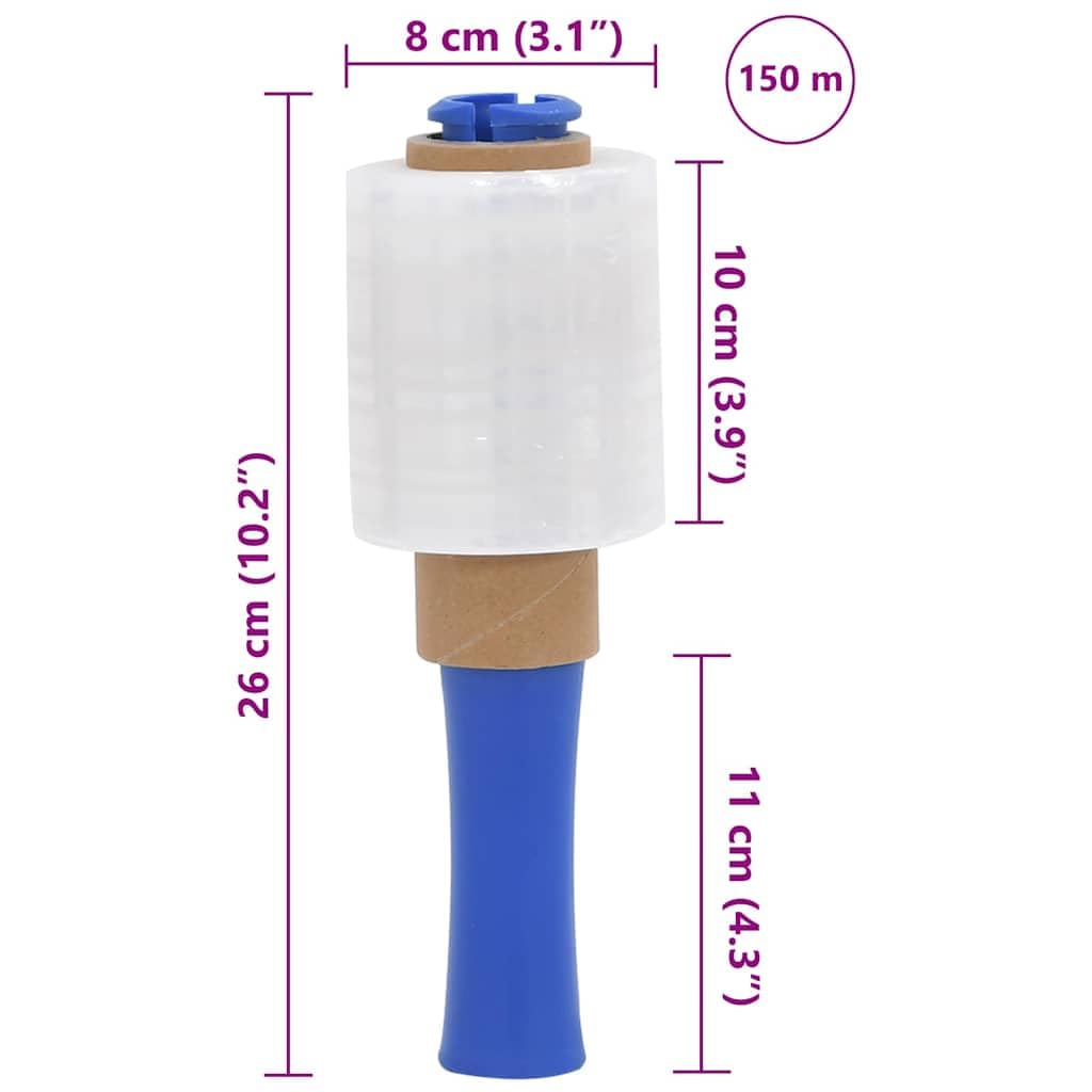 vidaXL Film estirable con asa 10 uds transparente 23 μm 10 cm x 150 m, película de embalaje, envoltura de película estirable, película de envoltura de muebles
