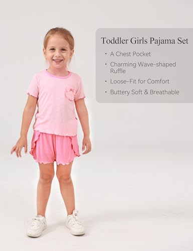 Bamboo Viscose Pajamas for Toddler Girls Short Sleeve Top and Shorts Two Piece Kids Pj Set2