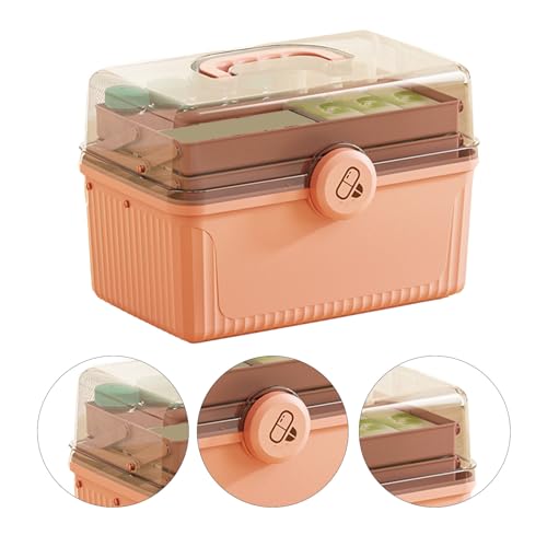Boîte de rangement de premiers secours rose portable à 3 couches pour voyage