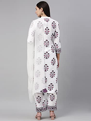 Image of Vaamsi Women's Poly Crepe Floral Block Printed Straight Kurta Pant With Dupatta