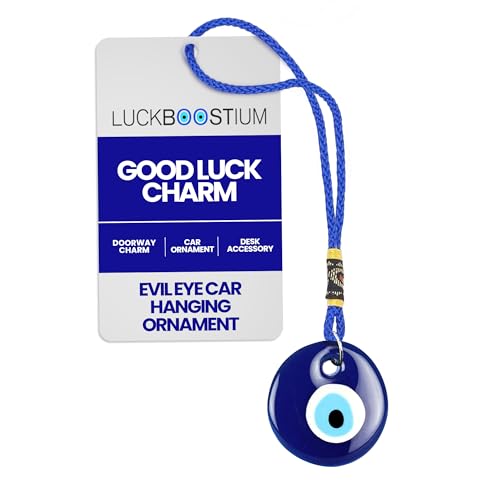 LUCKBOOSTIUM Good Luck & Protection Charm - Evil Eye Car Hanging Ornament, Rearview Mirror Accessory, Keychain, Home Wall Decor, Spiritual Amulet for Positive Energy (White & Black)