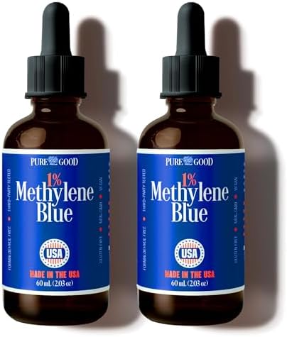 2 Pack Pharmaceutical Grade Methylene Blue 1% (60 mL), Third-Party Tested, Formaldehyde and Alcohol Free Methylene in Amber Dropper Bottle