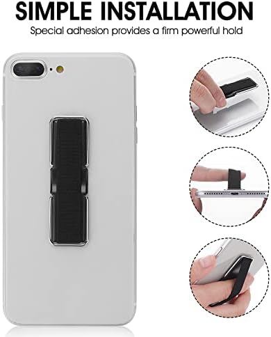 Molain Finger Strap Phone Holder, 4pcs Cell Phone Grip Holder, Elastic Finger Holder for Mobile Phone, Anti-slip Elastic Phone Strap Stands, Phone Handle Grips for Smartphones, Small Tablets(Black)