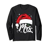 Mrs And Mr Santa Hat Christmas Couples Matching Pajamas Xmas Long Sleeve T-Shirt